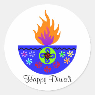 Colorful Diwali Lamp Diya Classic Round Sticker