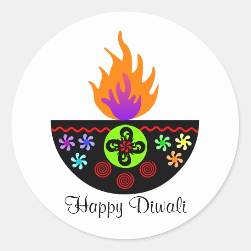 Colorful Diwali Lamp Diya Classic Round Sticker