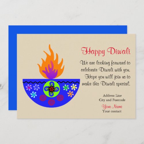 Colorful Diwali Lamp Diya Invitation
