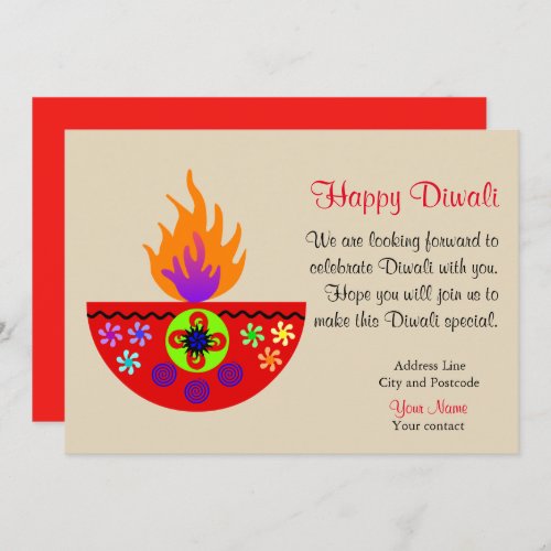 Colorful Diwali Lamp Diya Invitation