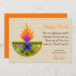 Colorful Diwali Lamp Diya Invitation