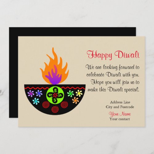 Colorful Diwali Lamp Diya Invitation