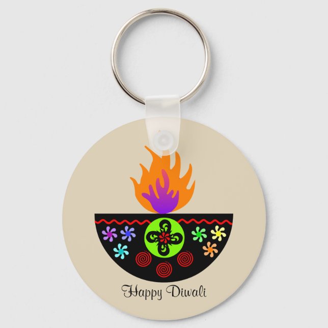 Colorful Diwali Lamp Diya Keychain (Front)