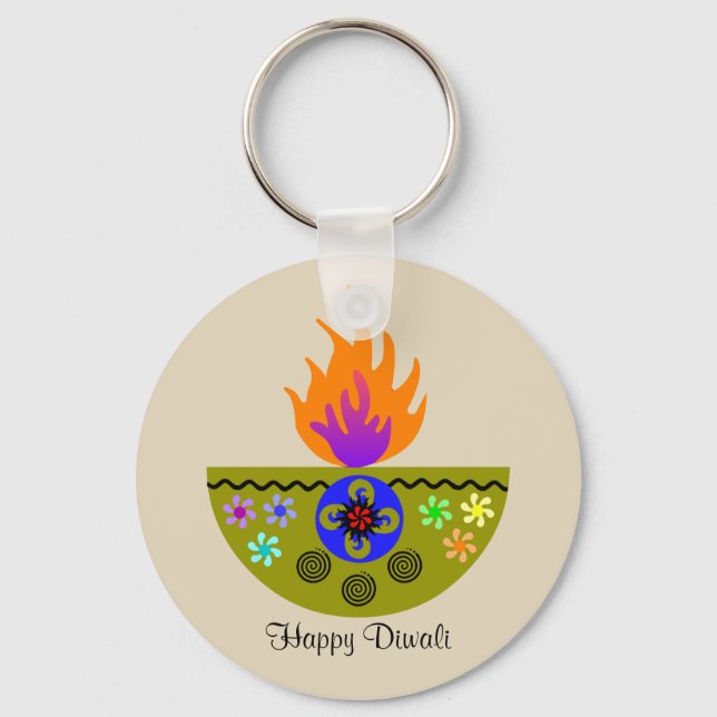 Colorful Diwali Lamp Diya Keychain (Front)