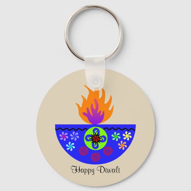 Colorful Diwali Lamp Diya Keychain (Front)