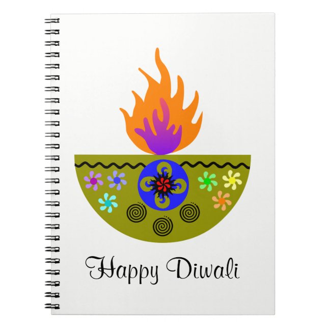 Colorful Diwali Lamp Diya Notebook (Front)
