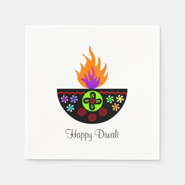 Colorful Diwali Lamp Diya Paper Napkins (Front)