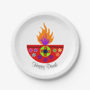 Colorful Diwali Lamp Diya Paper Plates