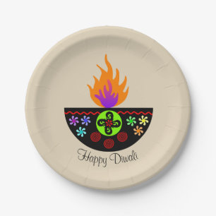 Colorful Diwali Lamp Diya Paper Plates