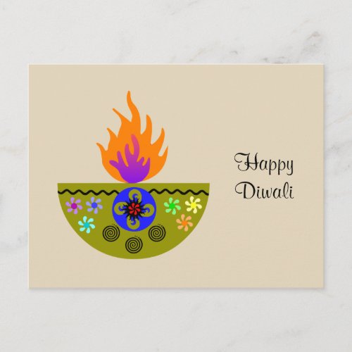 Colorful Diwali Lamp Diya Postcard