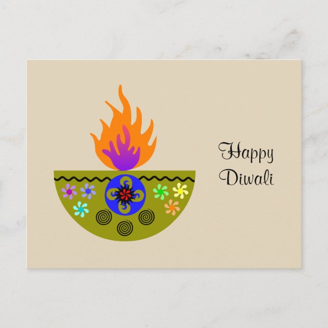 Colorful Diwali Lamp Diya Postcard (Front)