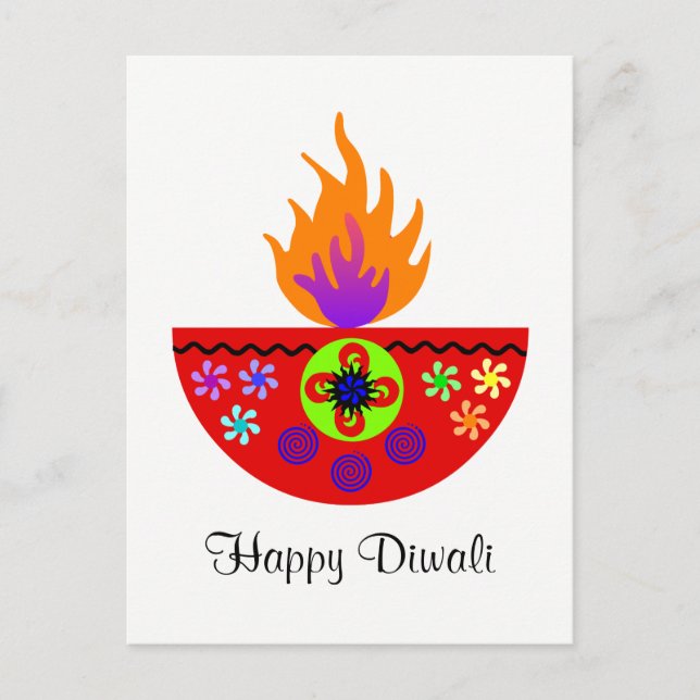 Colorful Diwali Lamp Diya Postcard (Front)