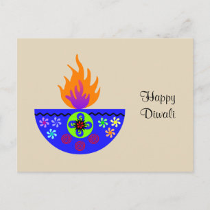 Colorful Diwali Lamp Diya Postcard