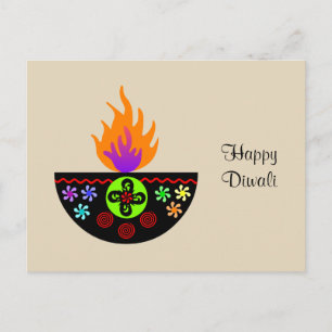 Colorful Diwali Lamp Diya Postcard