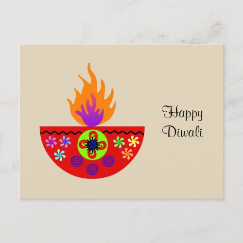 Colorful Diwali Lamp Diya Postcard