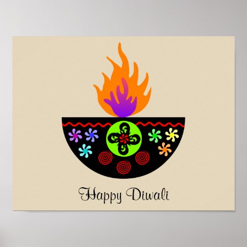 Colorful Diwali Lamp Diya Poster