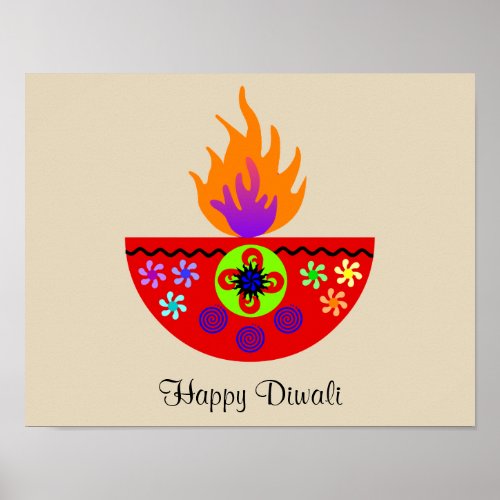 Colorful Diwali Lamp Diya Poster