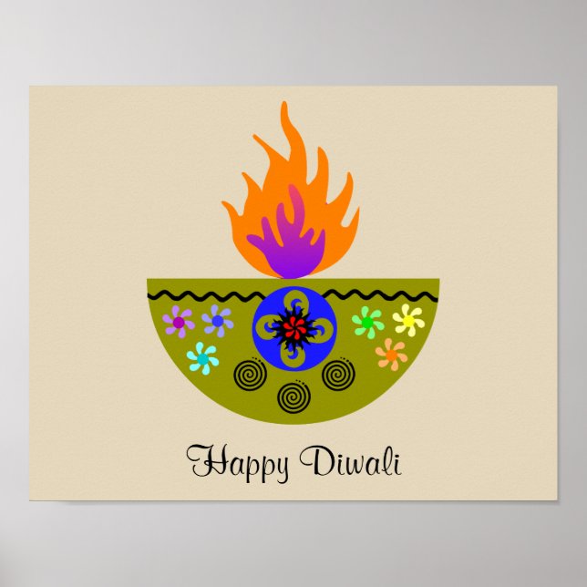 Colorful Diwali Lamp Diya Poster (Front)