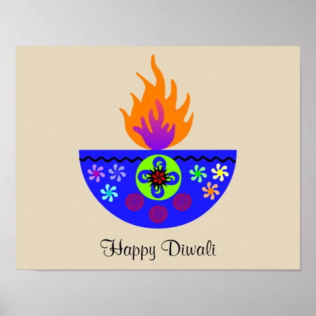 Colorful Diwali Lamp Diya Poster (Front)