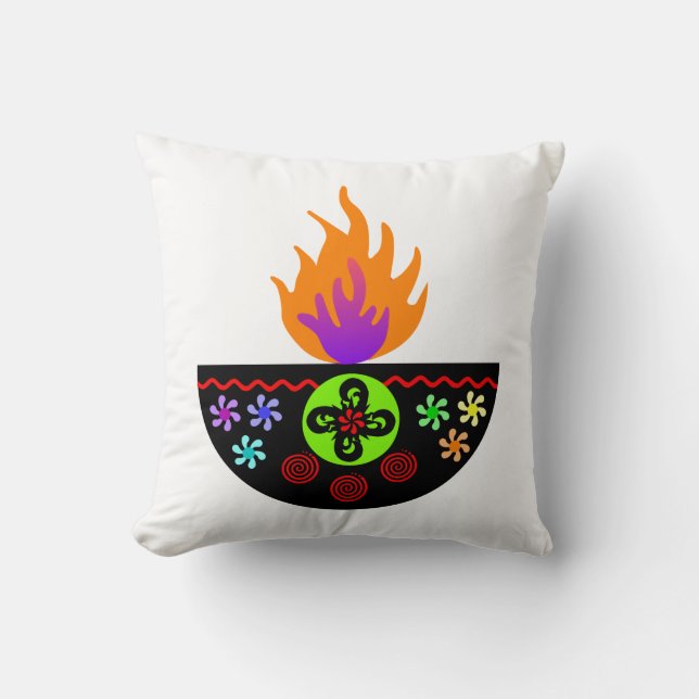 Colorful Diwali Lamp Diya Throw Pillow (Front)