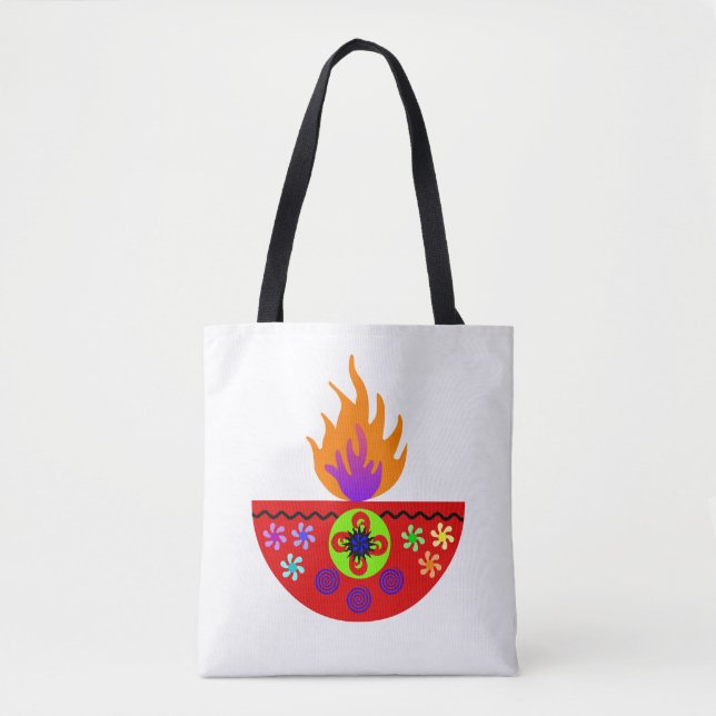 Colorful Diwali Lamp Diya Tote Bag (Front)