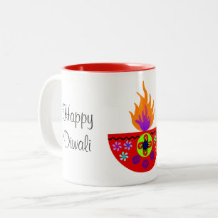 Colorful Diwali Lamp Diya Two-Tone Coffee Mug