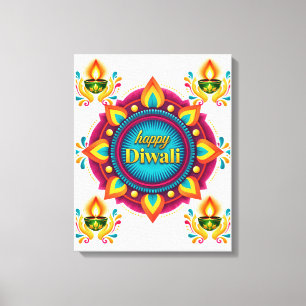Colorful Diwali Mandala with Traditional Diyas Canvas Print