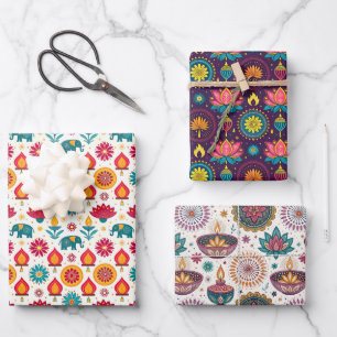 Colorful Diwali Patterns Wrapping Paper Sheets
