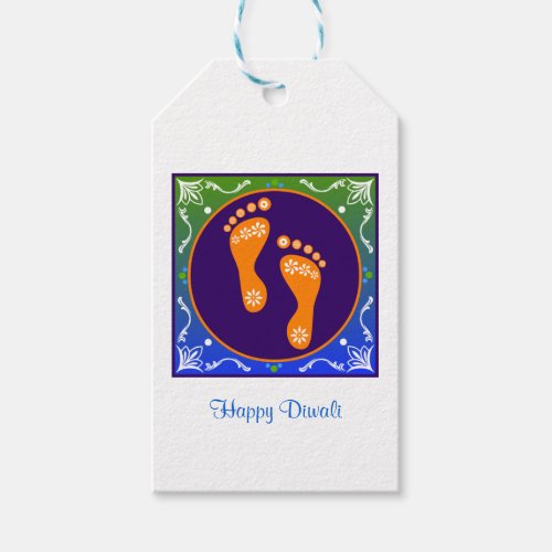 Colorful Diwali Rangoli With Footprint Gift Tags