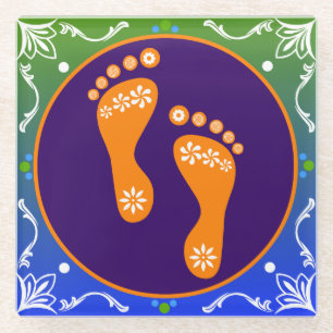 Colorful Diwali Rangoli With Footprint Glass Coaster