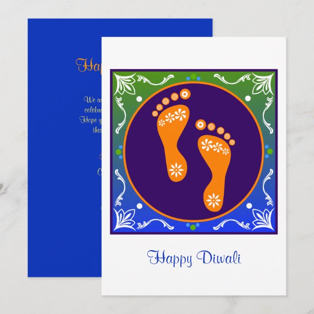 Colorful Diwali Rangoli With Footprint Invitation (Front/Back)