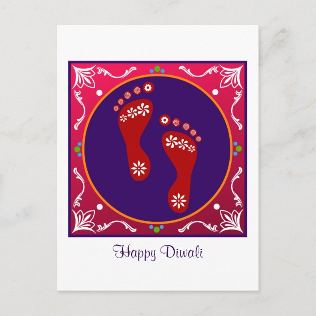 Colorful Diwali Rangoli With Footprint Postcard (Front)