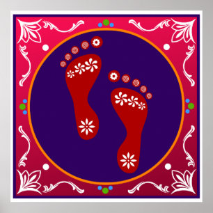 Colorful Diwali Rangoli With Footprint Poster