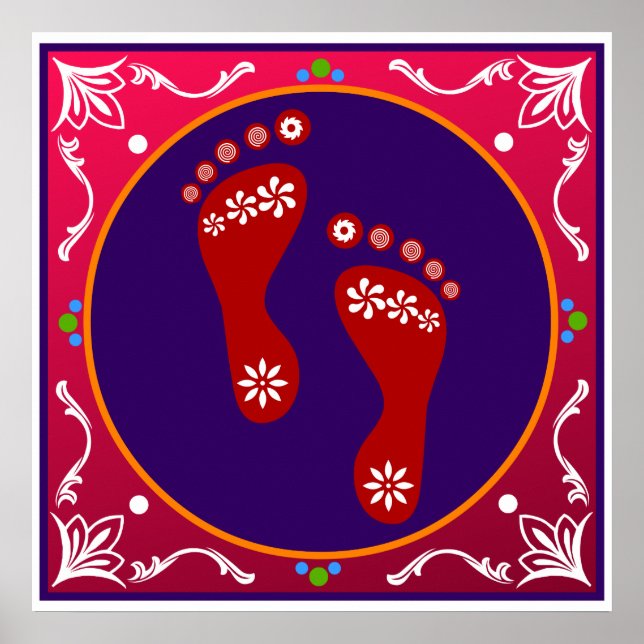 Colorful Diwali Rangoli With Footprint Poster (Front)