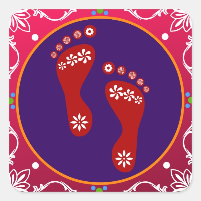 Colorful Diwali Rangoli With Footprint Square Sticker (Front)