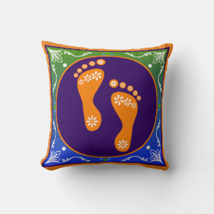 Colorful Diwali Rangoli With Footprint Throw Pillow