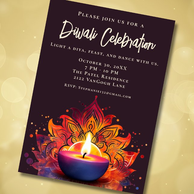 Colorful Diya Diwali Celebration Invitation (Creator Uploaded)