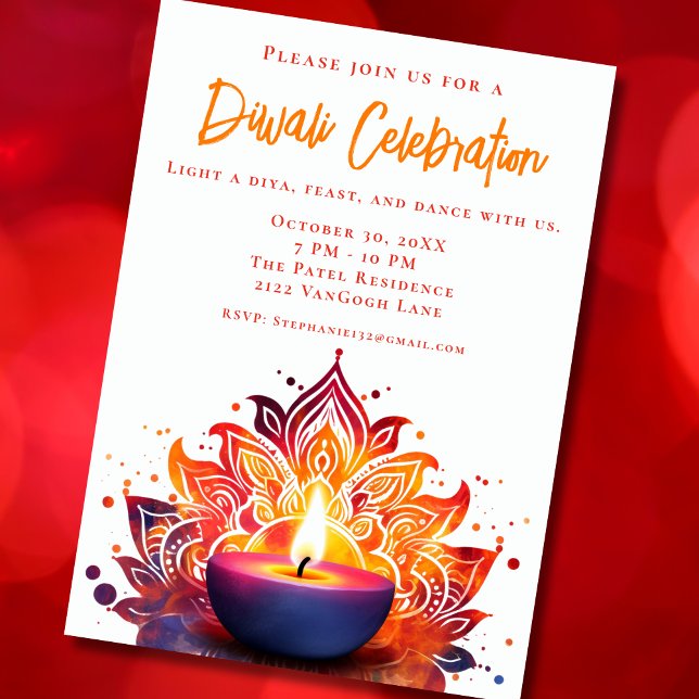Colorful Diya Diwali Celebration Invitation (Creator Uploaded)