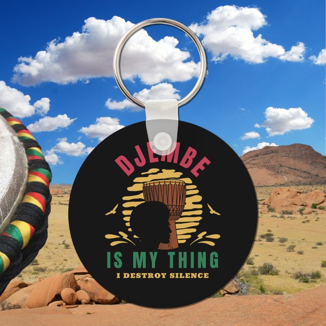 Colorful Djembe is my thing African Drum Keychain (Colorful Djembe Illustration on a black Keychain)