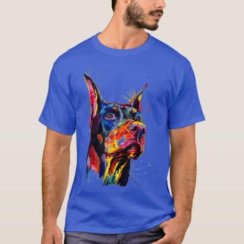 Colorful Doberman Dog Love_r Dad Mom Boy Girl Fun T_Shirt