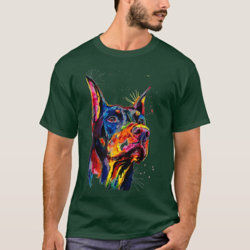 Colorful Doberman Dog Lover Dad Mom Boy Girl T_Shirt