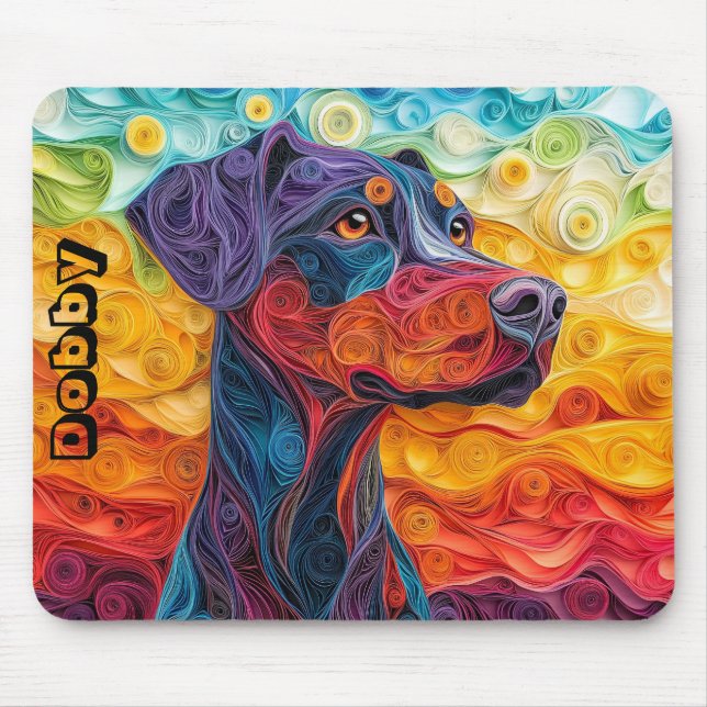 Colorful Doberman Paper Quilling Portrait Mouse Pad (Front)