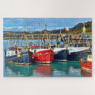 Colorful Docked Boats Beach Landscape Jigsaw Puzzle