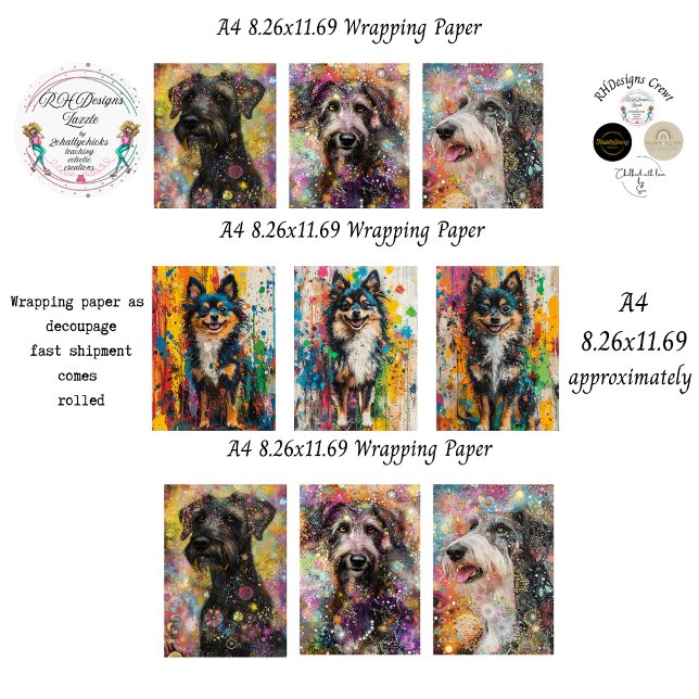 Colorful Dog Abstract A4 Wrapping Paper Decoupage  (Creator Uploaded)