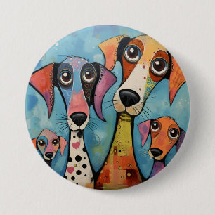 Colorful Dog Abstract Art Cartoon-style Button