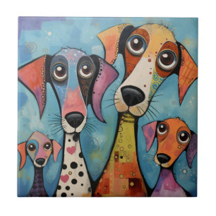 Colorful Dog Abstract Art Cartoon-style Ceramic Tile