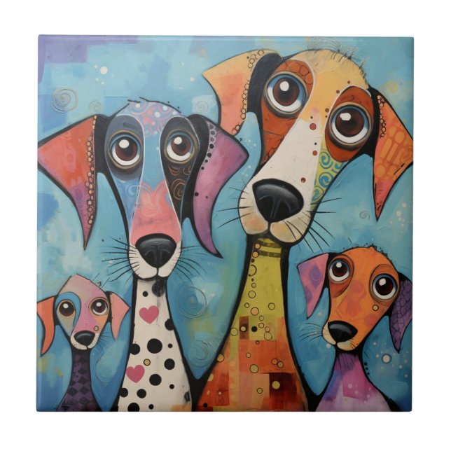 Colorful Dog Abstract Art Cartoon-style Ceramic Tile (Front)