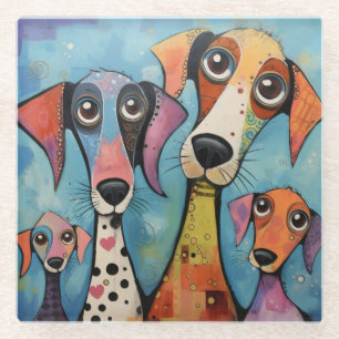 Colorful Dog Abstract Art Cartoon-style Glass Coaster