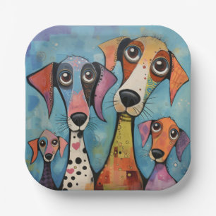 Colorful Dog Abstract Art Cartoon-style Paper Plates