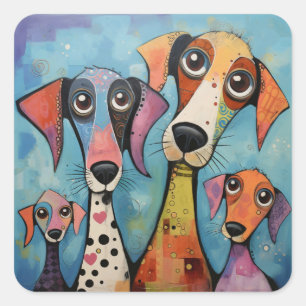 Colorful Dog Abstract Art Cartoon-style Square Sticker